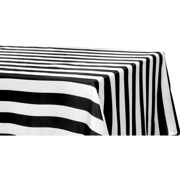 BLACK WHITE 90x132" Stripes Satin Rectangular Tablecloth Wedding Party Linens